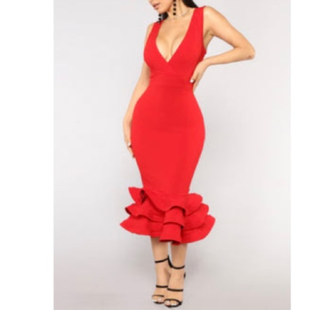 Red Ruffle Fashion Nova Dress